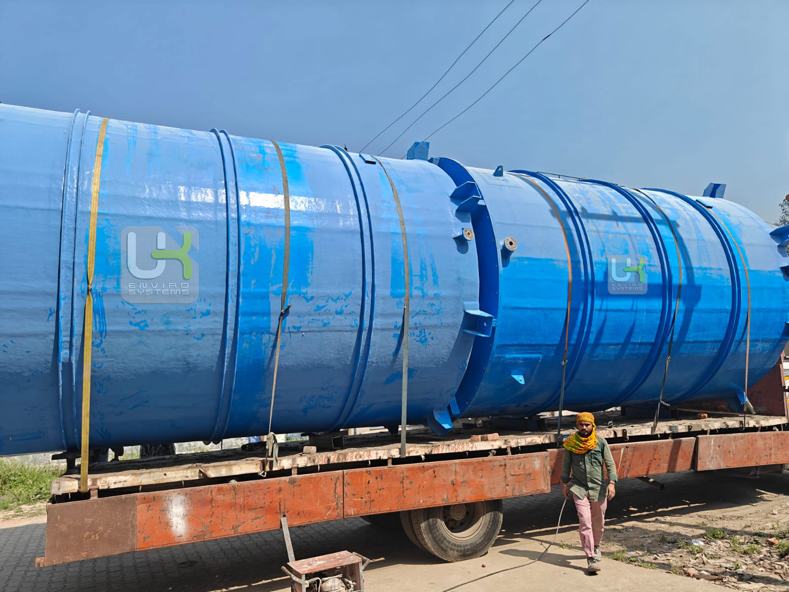 NTPC chemical storage tank being loaded onto trailer